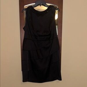 connected apparel Black Sleeveless Beaded Neckline Layered Mini Dress